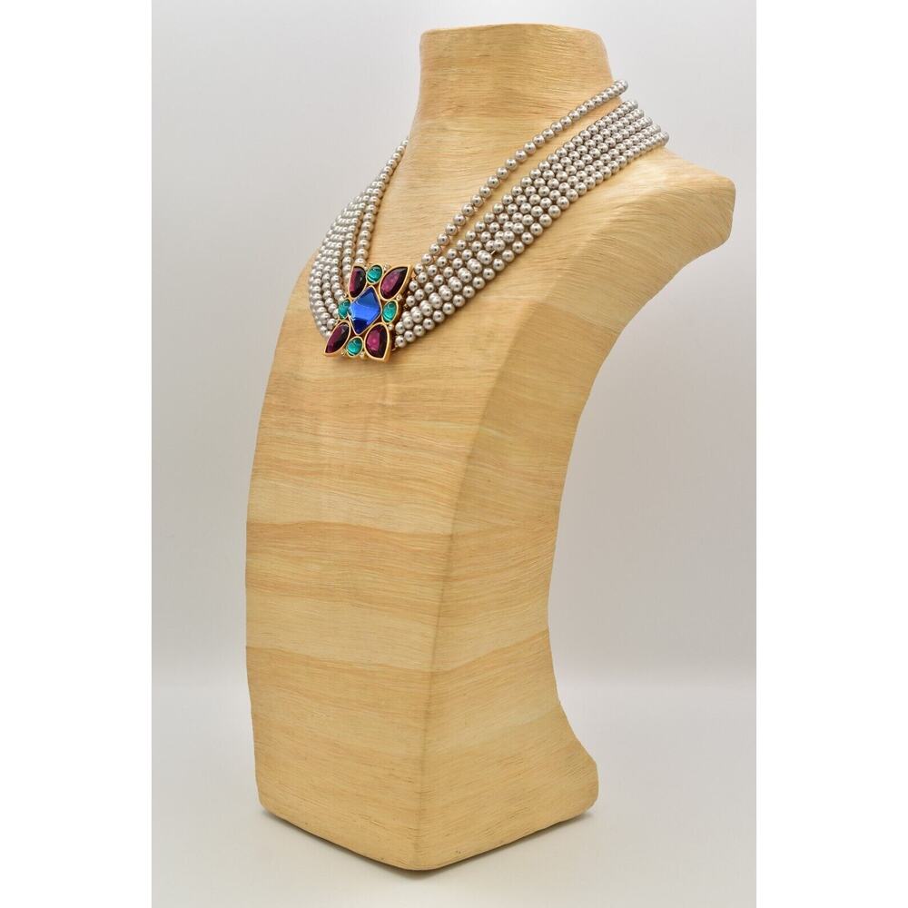 YSL Goosens Vintage Cabochon Necklace Collar Multi-Strand Crystal Signed BinBM - Picture 12 of 16